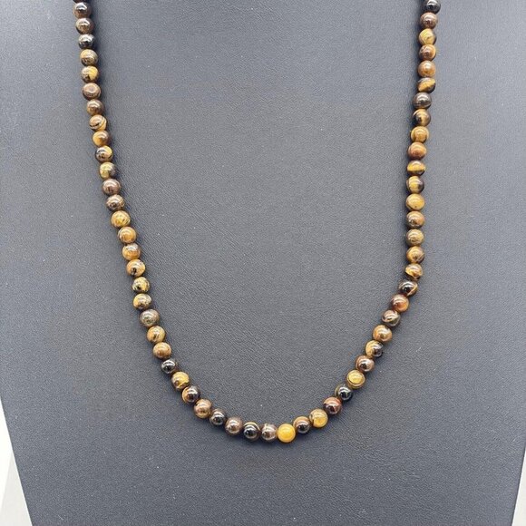 Tiger Eye Ball Beaded Stretch Necklace Adjustable 24 Inches - Picture 3 of 6